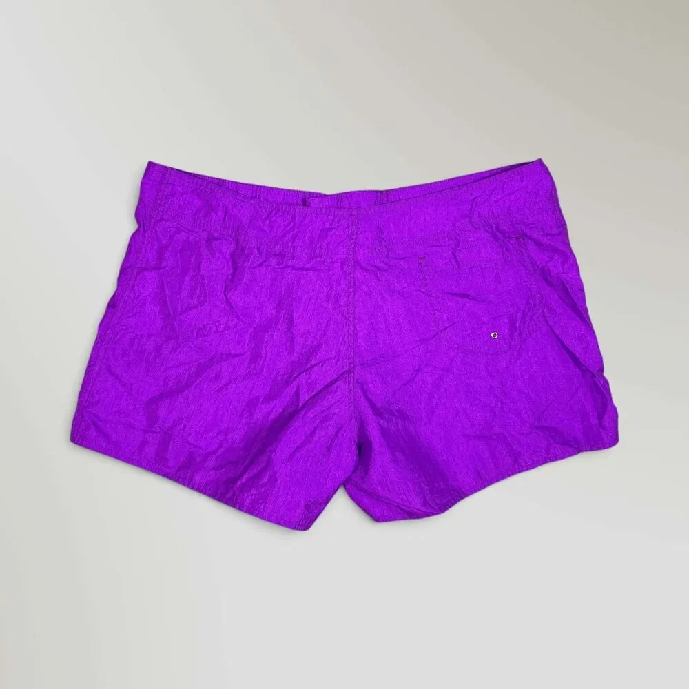 Vintage 90s Speedo Swim Trunks Purple Neon Colorblock Nylon Drawstring Size XL